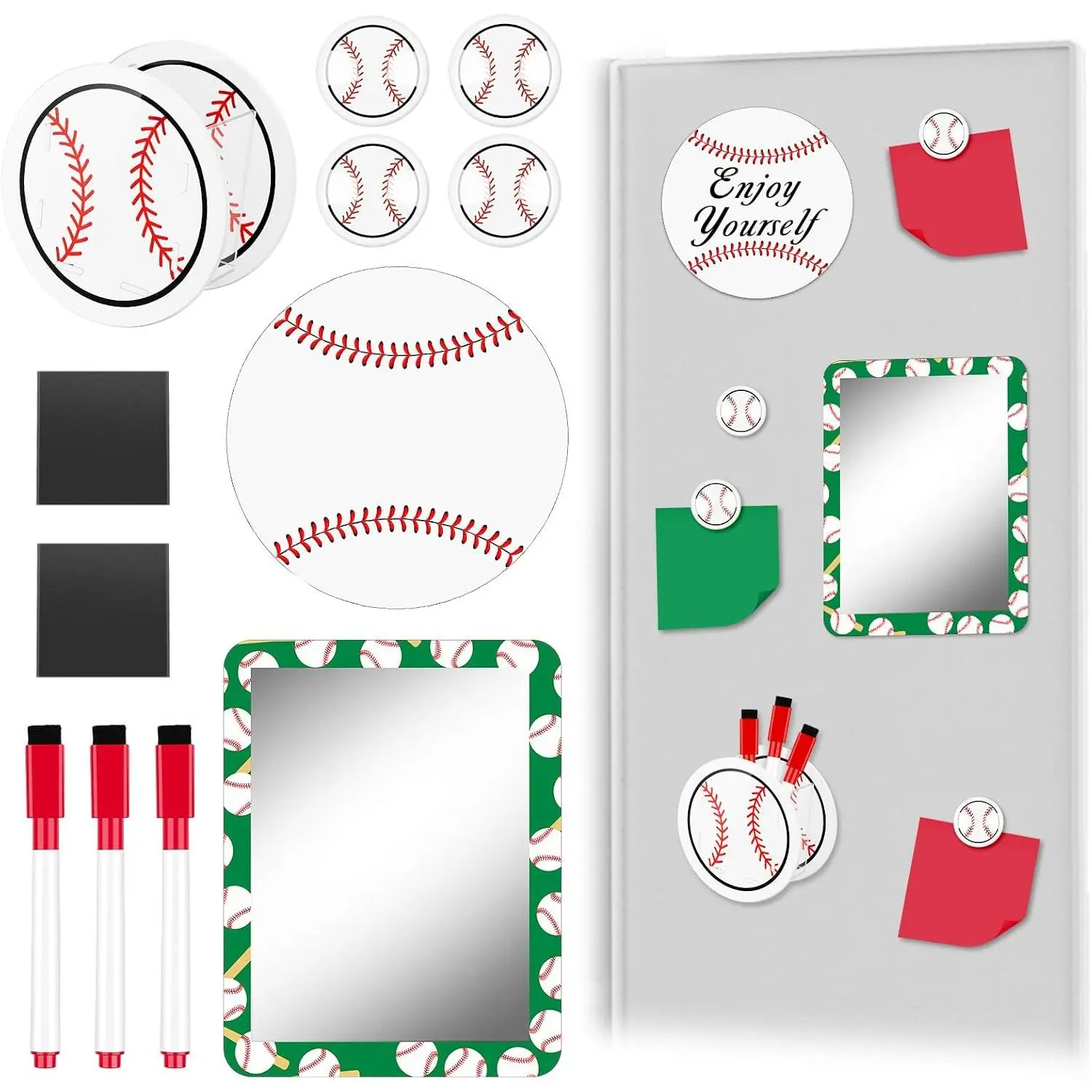 12 count Locker Accessories Kit Baseball Themed  Whiteboard Mirror Pen Holder for  to School Essentials Locker Decorations