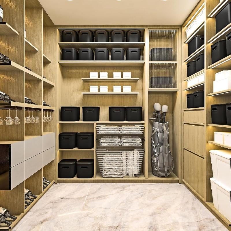 8 Pack Black Storage Bins with Lids Stackable Storage Container for Organizing Black Storage Boxes with Handle for Shelves Cute Organizer Bins for Craft Snacks 9.85x6.9x5.7 inch