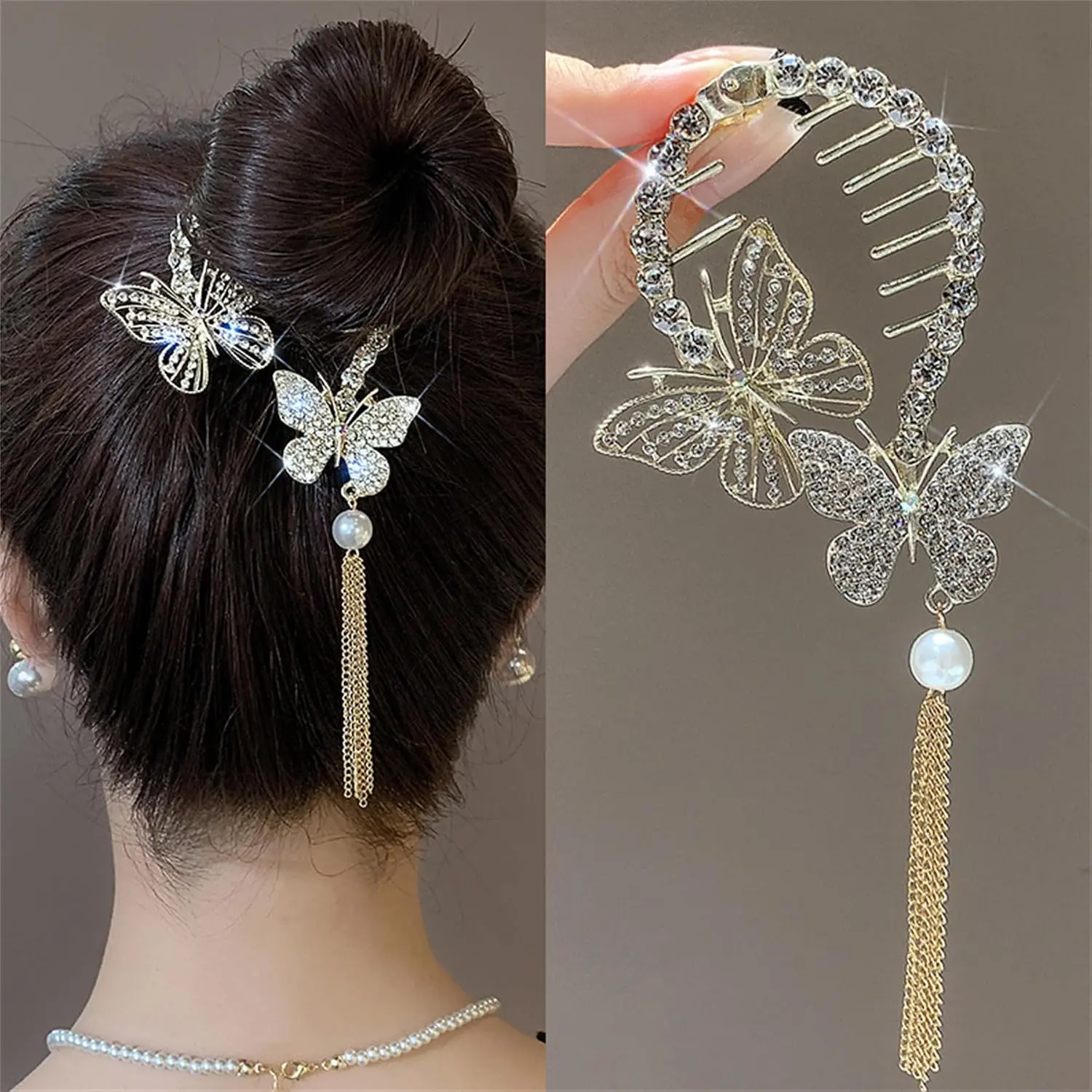 Butterfly Hair Claws Clip Flower Ponytail Pearl Hairpins Hair Barrette Hair Accessories  Women Girls # 4