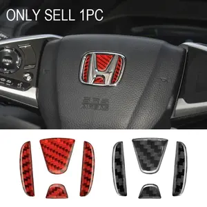 1Set Honda Steering Wheel H Logo Carbon Fiber Sticker Red Black Carbon Fiber Emblem Decal for Civic Accord CRV HRV Pilot Auto Interior Modification Accessories Aesthetic Car Accessory Car Decals