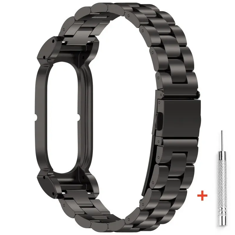 Luxury Durable Metal Strap with Case for Google Fitbit Air, Replacement Bracelet Wristband, Three Bead Metallic Steel Watchband, Smart Watch Accessories