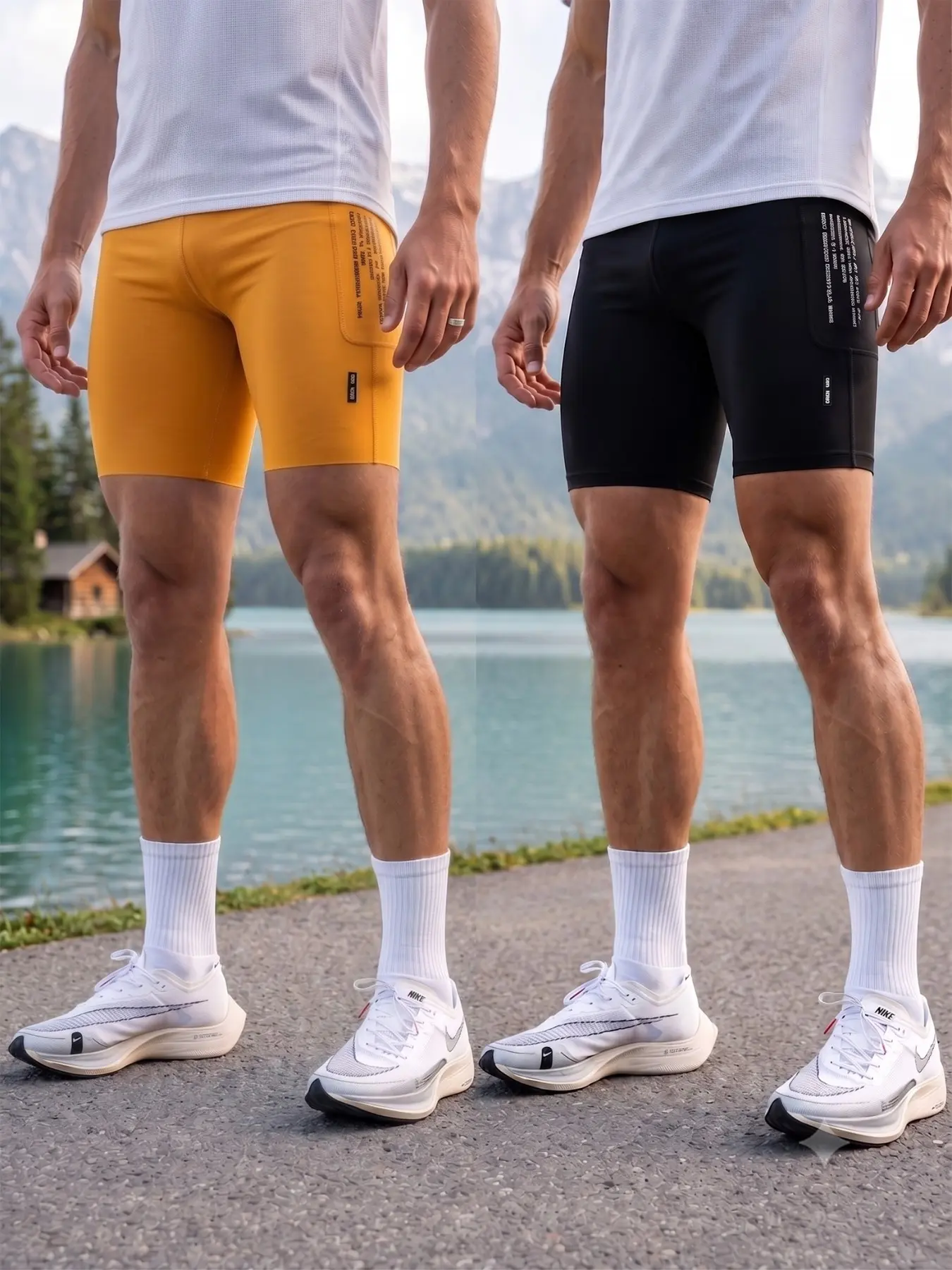 Men's Sporty Tight Shorts Set, Stretchy Athletic Shorts, Summer High Elastic Quick-Dry Breathable Fitness Capris, Side Pockets Running Training Cycling Pants