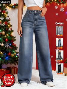 women's pocket button denim jeans, casual fashion comfy wide leg jeans for daily wear, ladies bottoms for all seasons, womenswear