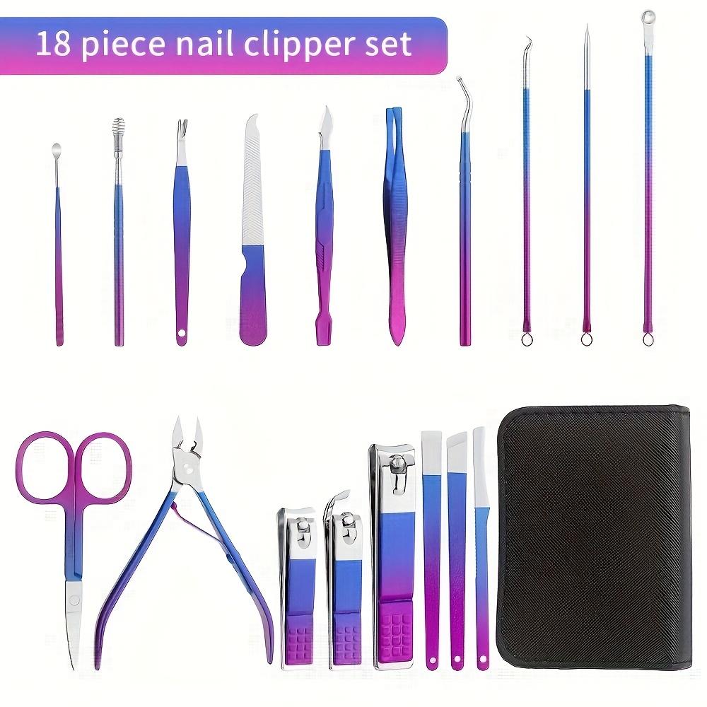 30 in 1 Rainbow Stainless Steel Manicure Kit, Heavy Duty Nail Cuticle Clipper Set, Portable Professional Grooming Scissors & Ear Pick Tools with Luxury Leather Case for Travel and Home