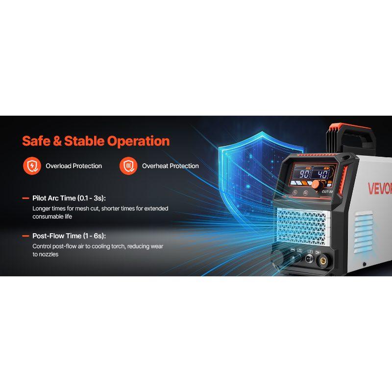 VEVOR Plasma Cutter, 50A Non-Touch Pilot Arc Plasma Cutting Machine, 110V/220V Dual Voltage Digital Display IGBT Inverter - with 2T/4T Function Adjustable PA/PT Time for Home Repairs, Workshops VEVOR Plasma Cutter, 50A Non-Touch Pilot Arc Plasma Cutting Machine, 110V/220V Dual Voltage Digital Display IGBT Inverter - with 2T/4T Function Adjustable PA/PT Time for Home Repairs, Workshops