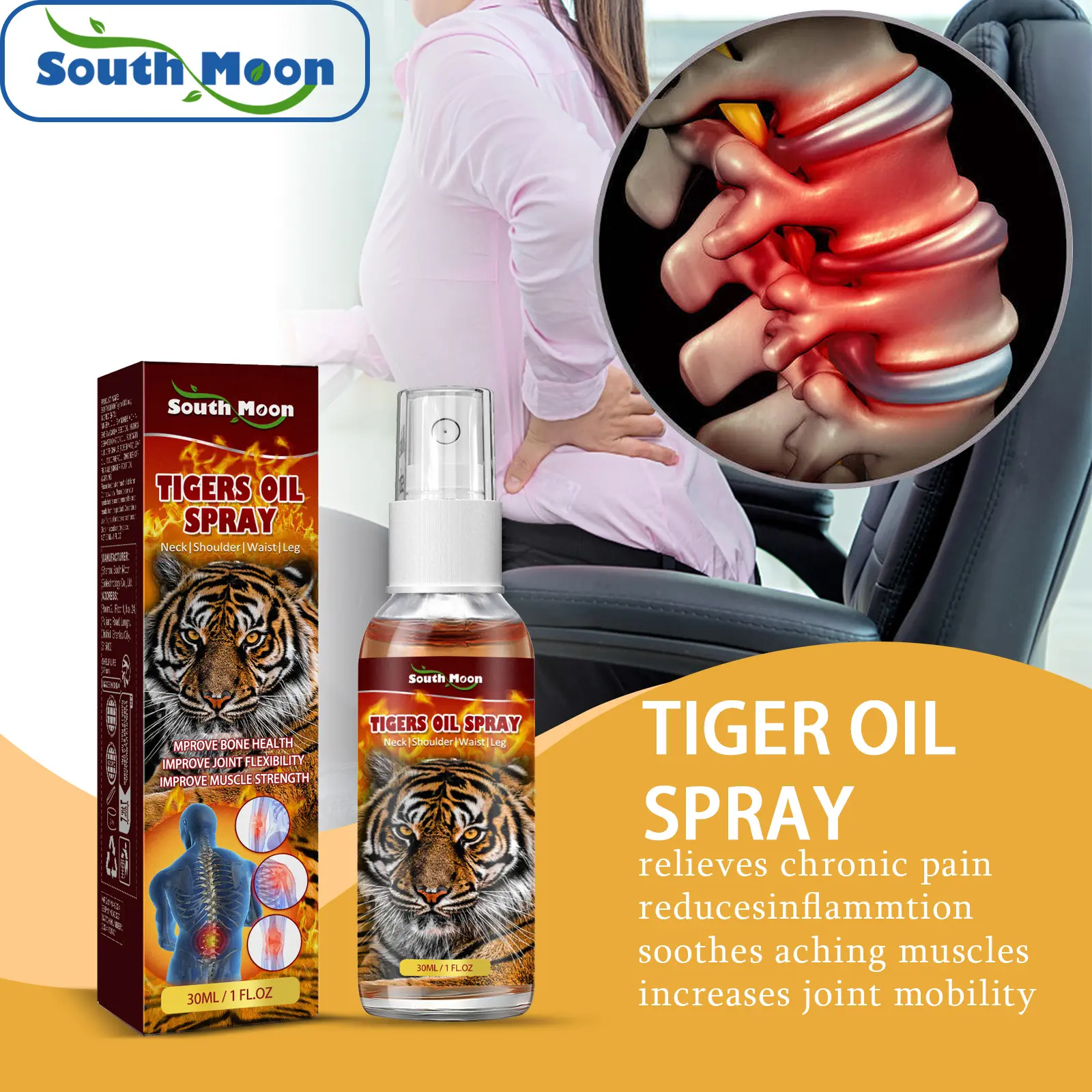 South Moon Tiger Oil Herbal Wellness Spray, Topical External Body Care Mist for Neck, Shoulder, Waist & Leg, Warming Daily Body Nurture Spray