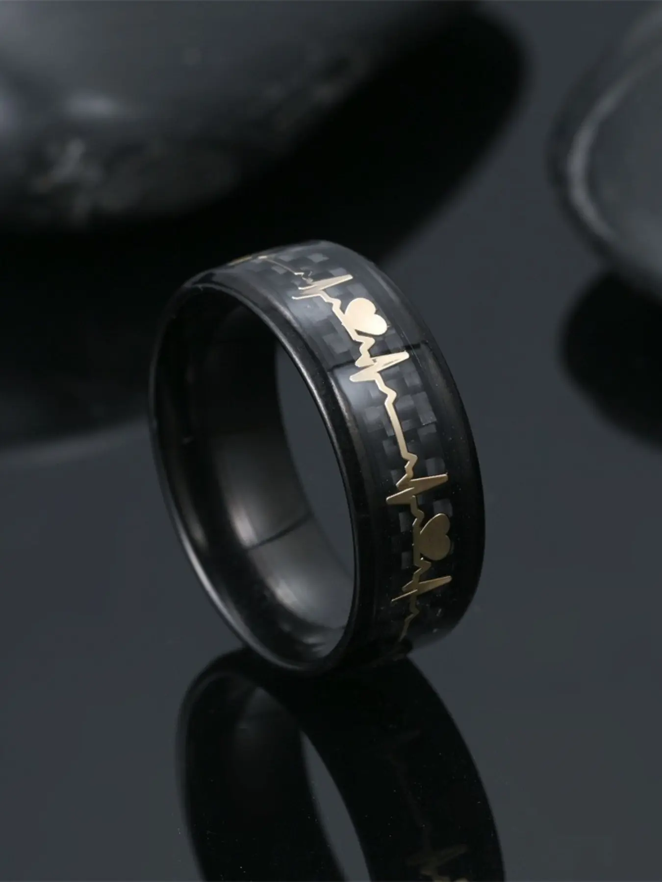Tungsten Heartbeat Ring, Elegant Carbon Fiber Ecg Band, Non-Discoloring, Perfect Gift for Valentine's Day, Birthday, Daily Wear
