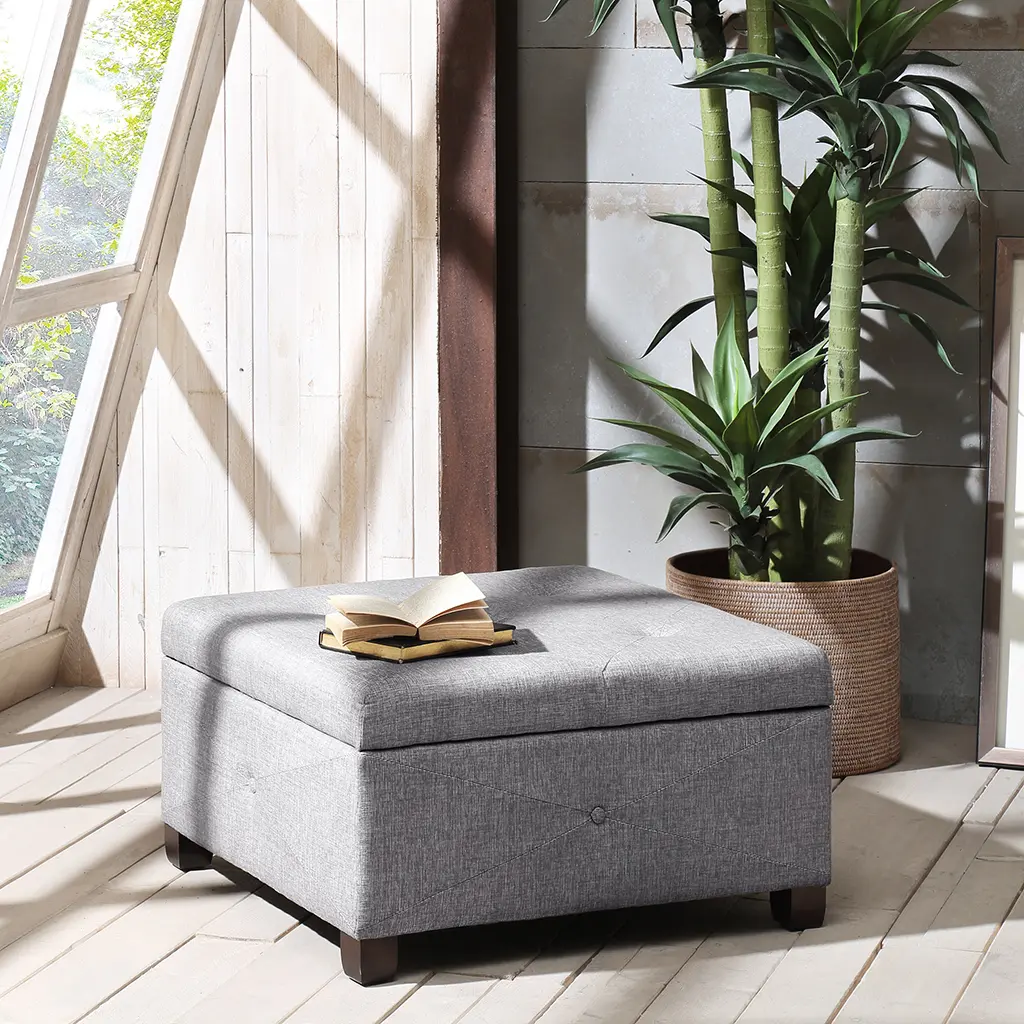 Nokaa Soft Close Storage Ottoman with Lid, Multi-Purpose Footrest Stool, Living Room Bedroom Entryway Organizer, Hide Blankets Toys Clutter, Sturdy Upholstered Bench, Easy Clean Polyester, Compact Size, Charcoal, Home Furniture