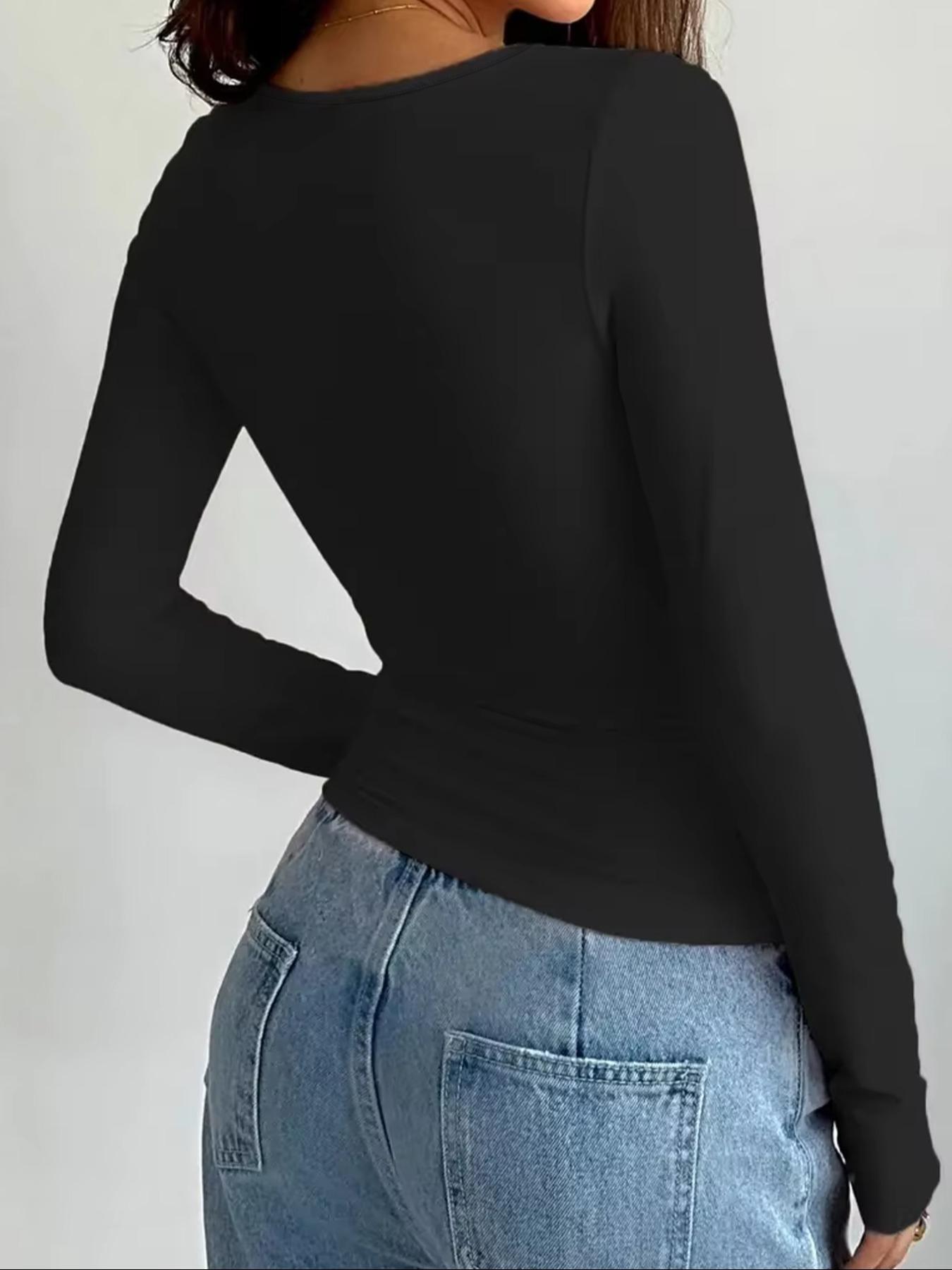 Women's Letter Print Round Neck Tee Top, Y2K Trendy Casual Long Sleeve T-shirt for Daily Wear, Ladies Clothes for All Seasons