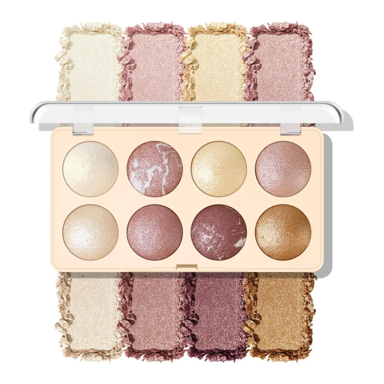 8-color baked powder ice cream eye shadow palette - metallic shimmer marble texture, warm tone high-shine to brighten, long-lasting and pigmented, suitable for both eye makeup and blush application, makeup eye shadow palette Sparkly Shimmer Eyeshadow