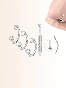 18G Horseshoe Nose Rings Studs 316L Surgical Steel Horse Shoe Nose Ring for Women Internally Threaded Half Cartilage Tragus Earring Hoops Double Gem Eyebrow Lip Helix Piercing Jewelry Nostril Hoop Rings