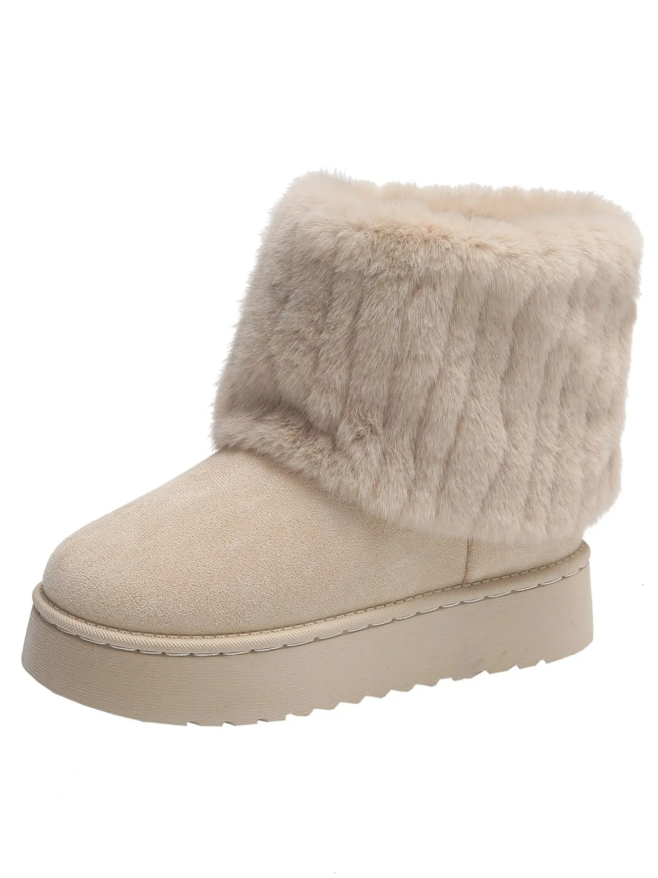 Winter Thick Plush Turn-Down Collar Snow Boots, Platform Sole Lined Warm Women's Short Cuff Cotton Boots, Cozy and Stylish Footwear