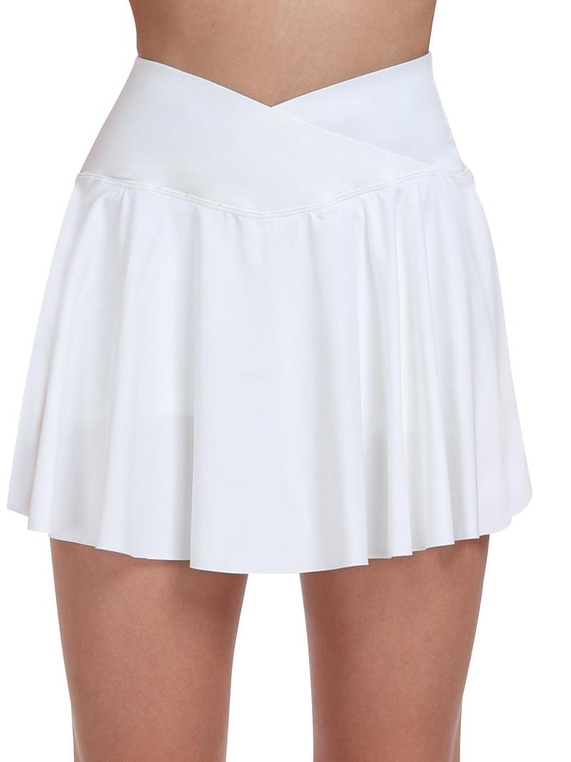 Women's 2-IN-1 Pocket Design Overlap Waist A Line Skorts, Casual Sporty Skort, Casual Solid Color Mini Skorts for Daily Wear, Ladies Bottoms for All Seasons, Casual Comfy Skorts