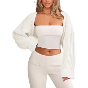 Chunky Knit Bolero Shrug Cardigan Sweater for Women Fall Open Front Long Arm Sleeve Cropped Cardigan Y2k Loose SueterH8QuickRepairZone