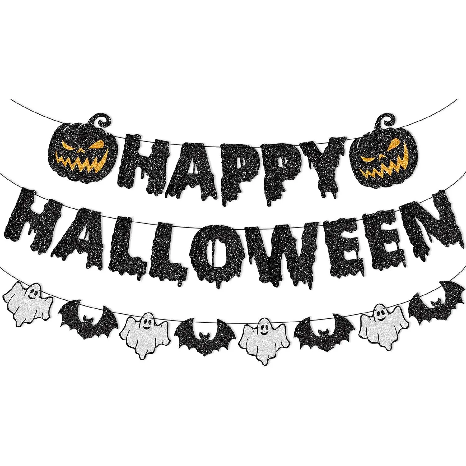 Happy Halloween Banner  Paper Garland Bunting Banner Bloody Pumpkin Decorations, Photo Backdrop for Wall  Mantle Office Wall Scary Party Supplies (Halloween)