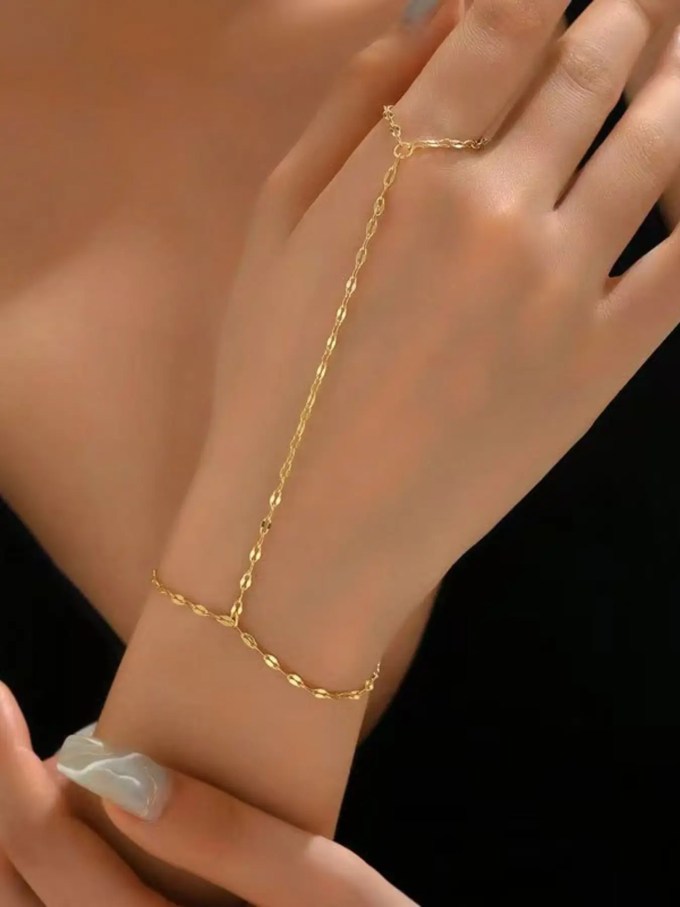 Tiantium Hand Chain Bracelet, Link Chain Bracelet for Women, Stainless Steel Finger Ring Bracelet, Jewelry Gift Set