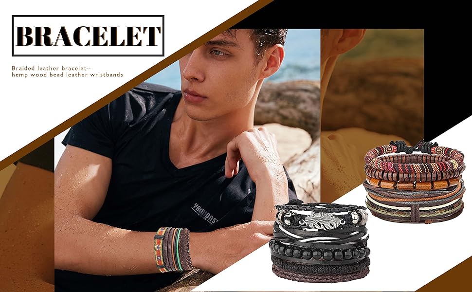 MILACOLATO 22-32 count Braided Leather Bracelet for Men Women Woven Wrist Cuff Bracelets Hemp Cords Wood Beads Ethnic Tribal Handmade Wrap Adjustable Boho Beaded Band MILACOLATO 22-32 count Braided Leather Bracelet for Men Women Woven Wrist Cuff Bracelets Hemp Cords Wood Beads Ethnic Tribal Handmade Wrap Adjustable Boho Beaded Band