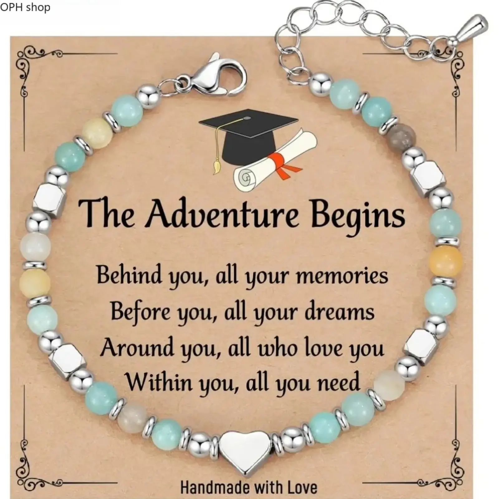 Women’s Adjustable Graduation Gift Bracelet - Heart Charm Inspirational Sports Wristband Keepsake Jewelry with Graduation Cap Gift Box for Class of 2026 High School/College Graduates, Best Friend Accessory, No