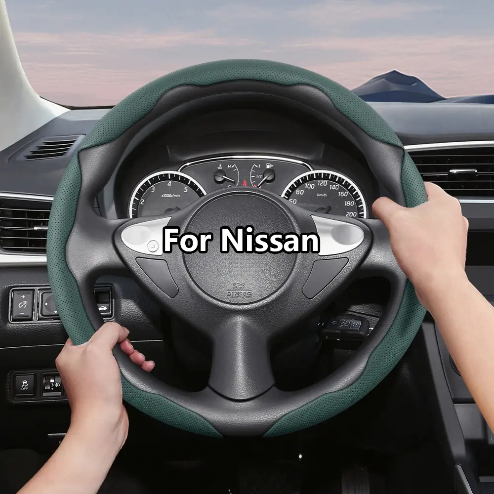 For Nissan Steering Wheel Cover Perforated Breathable Leather Segmented Design Ultra-Thin Style For Rogue/X-Trail/Kicks/Qashqai/Sentra/Almera/Versa/Altima/Navara/Frontier/Pathfinder/Ariya/Leaf/Murano/Armada, Car Accessories