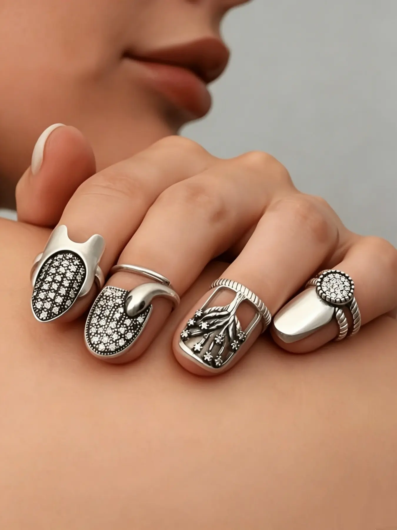 Boho Vintage Nail Rings Set of 4, Adjustable Open Design, Universal Size, Perfect for Daily Wear, Parties, Valentine's Gift, Elegant Seasonal Decor, Boho Style Rings, Boho Jewelry