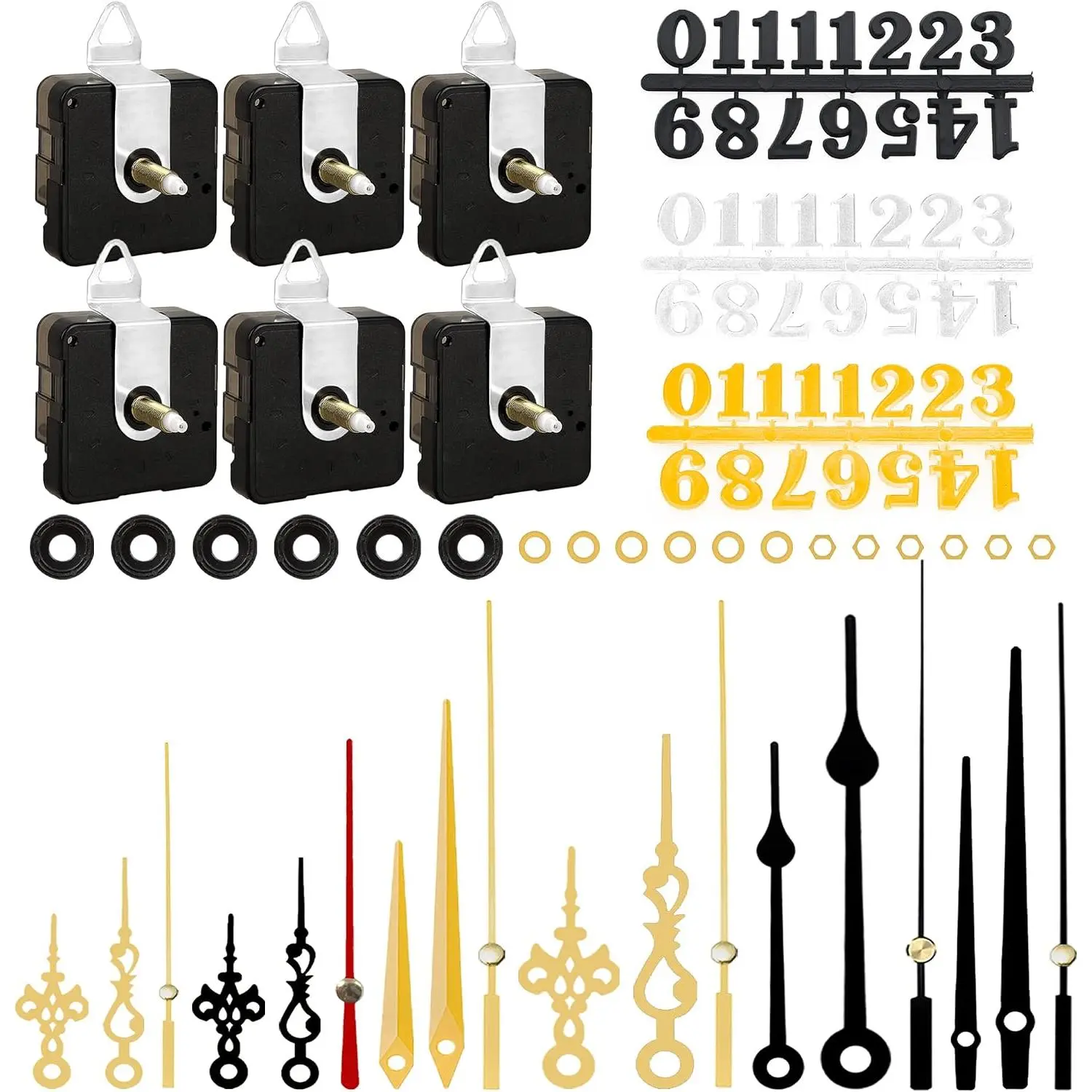 6 count High Torque Quartz Clock Movement Mechanism  Clock Numerals Kit with 6 Different Pairs of Hands Clock for DIY Wall Clock Handicrafts Repair Clock  21.5mm