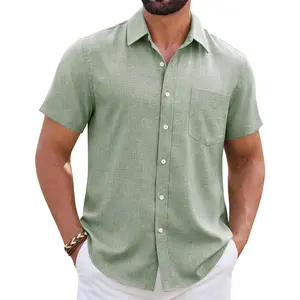Linen Shirt Short Sleeve Wrinkle Free Casual Untucked Button Down Shirts Beach Breathable Tops Summer