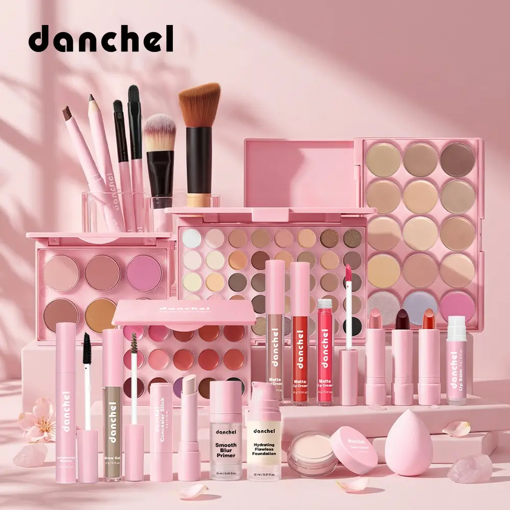 Danchel Complete Makeup Kit, Makeup Sets, Full Face Essentials: Foundation, Concealer, Contour, Blush, Eyeshadow, Lipstick & More, Includes Brushes & Sponge, Beginner-Friendly, Portable, Ideal for Daily Use, Travel & Gifting