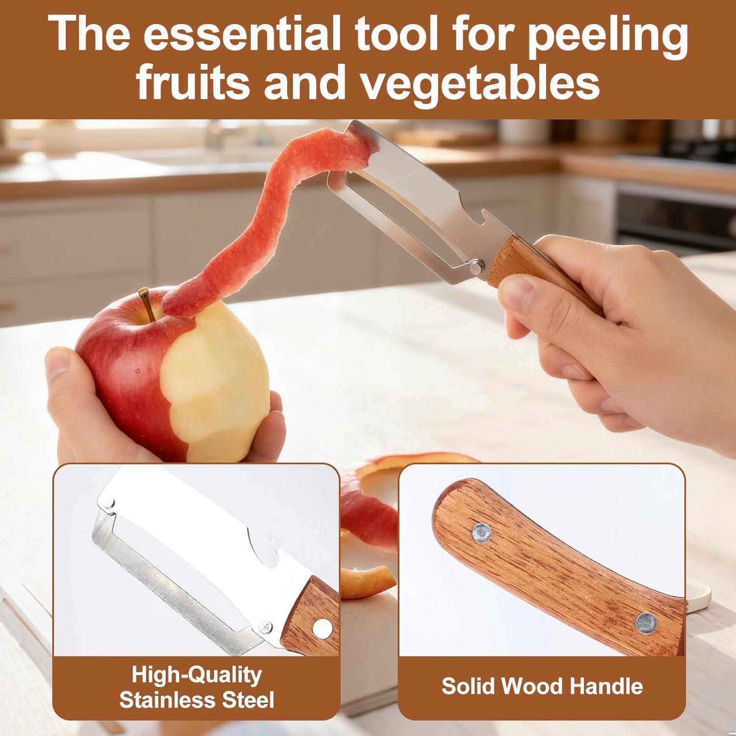 Multi-Functional Stainless Steel Peeler with Bottle Opener Peeling knife with Wooden Handle Kitchen Tool for Fruit Potato Pumpkin Papaya Sugarcane