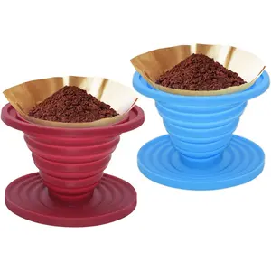 2 Pcs Collapsible Pour Over Coffee Dripper,Reusable Silicone Coffee Filter Holder,Food Grade Silicone,Suitable For Camping,Picnic,Party,Traveling,Office(Blue + Red)