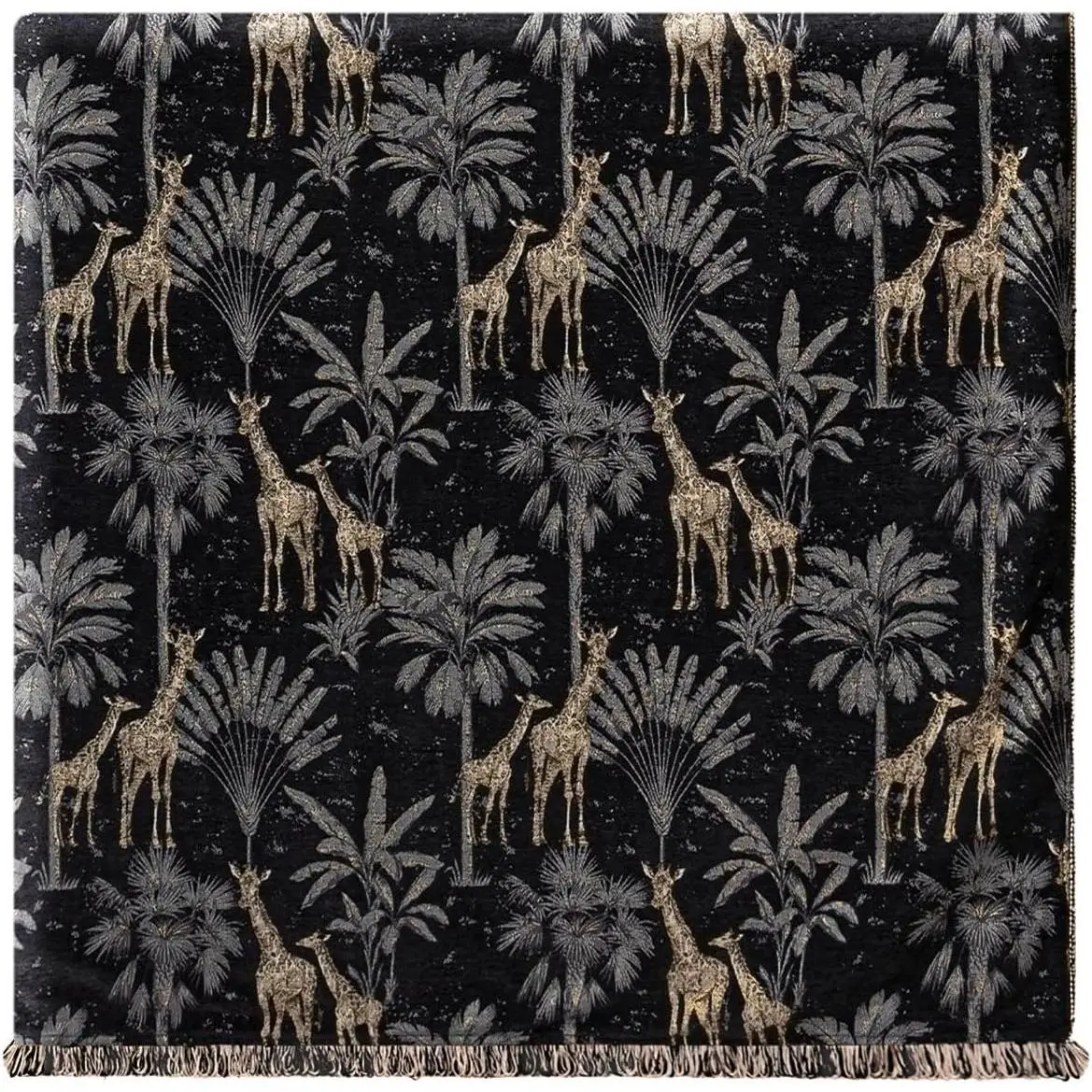 Jacquard Throw Blanket for Bed, 52”x72”, Black Giraffe Design |  Chenille Weighted Blanket with Fringe Trim,  Soft  Lined Blankets for Couch, Sofa Chair