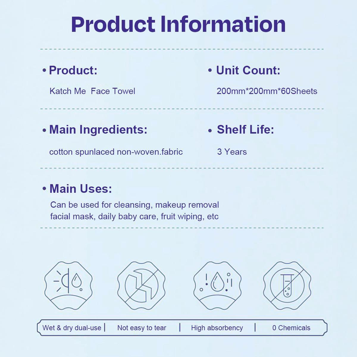 KatchMe Cotton Disposable Soft Wet & Dry Dual Use Face Towel, Hanging Facial Towels for Cleansing, Skincare and Makeup Remover, 160 Sheets