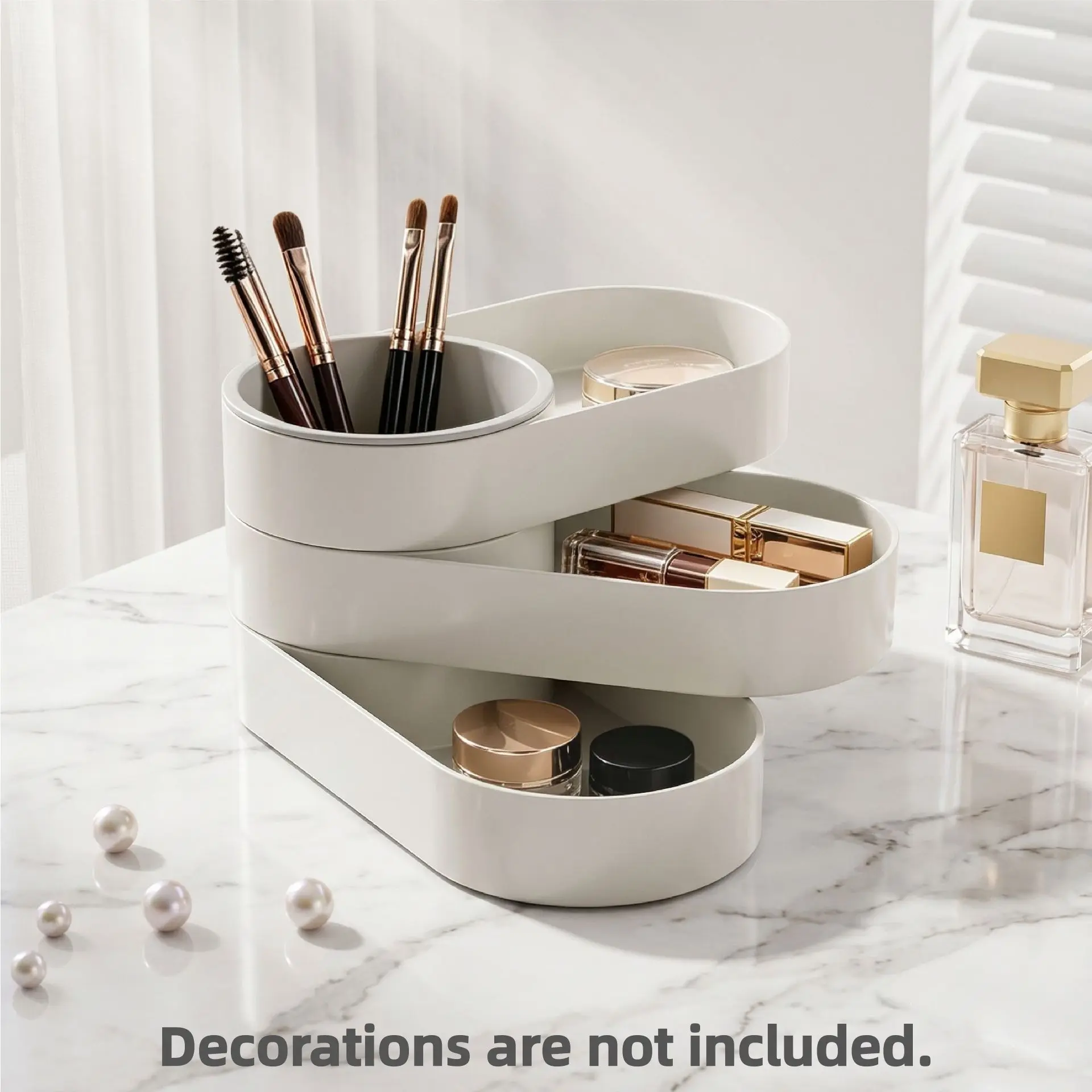 360° Rotatable Multi-Layer Storage Organizer, Desktop Makeup Brush Holder, Minimalist Pen Cup, Dustproof Storage Box For Vanity Cosmetics & Office Desk Stationery