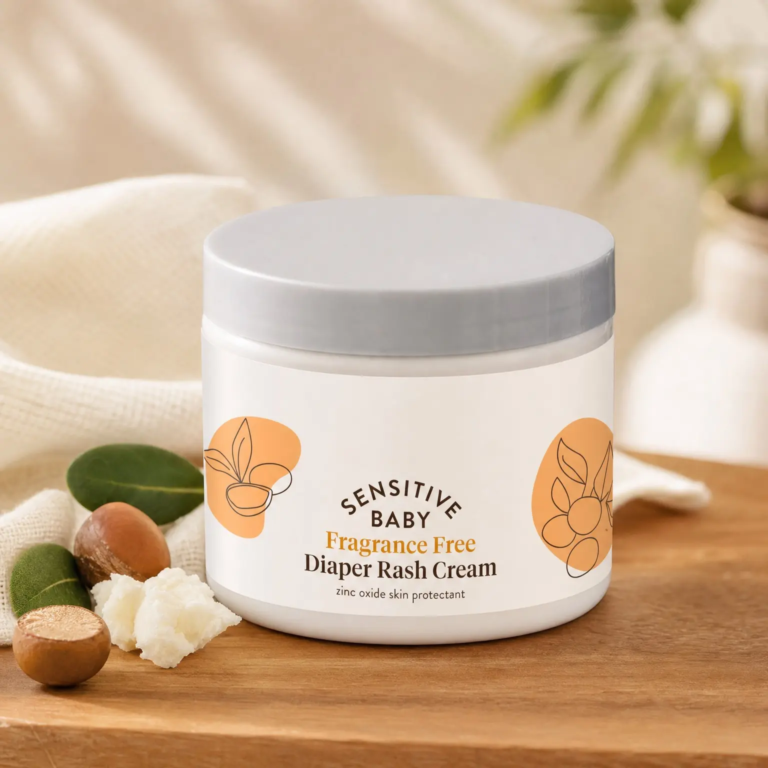 Sensitive Baby Fragrance-Free Diaper Cream - 25% Natural Zinc Oxide - Calendula, Shea & Cocoa Butter - EWG Verified - Vegan - from Birth on - 6 Ounce Jar(Gift)