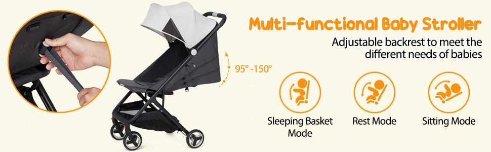 GARVEE Lightweight Baby Stroller - Compact Umbrella Stroller with Adjustable Canopy, Footrest, and Backrest, One-Hand Folding Design, Newborn Infant Stroller, Airplane Friendly, Grey