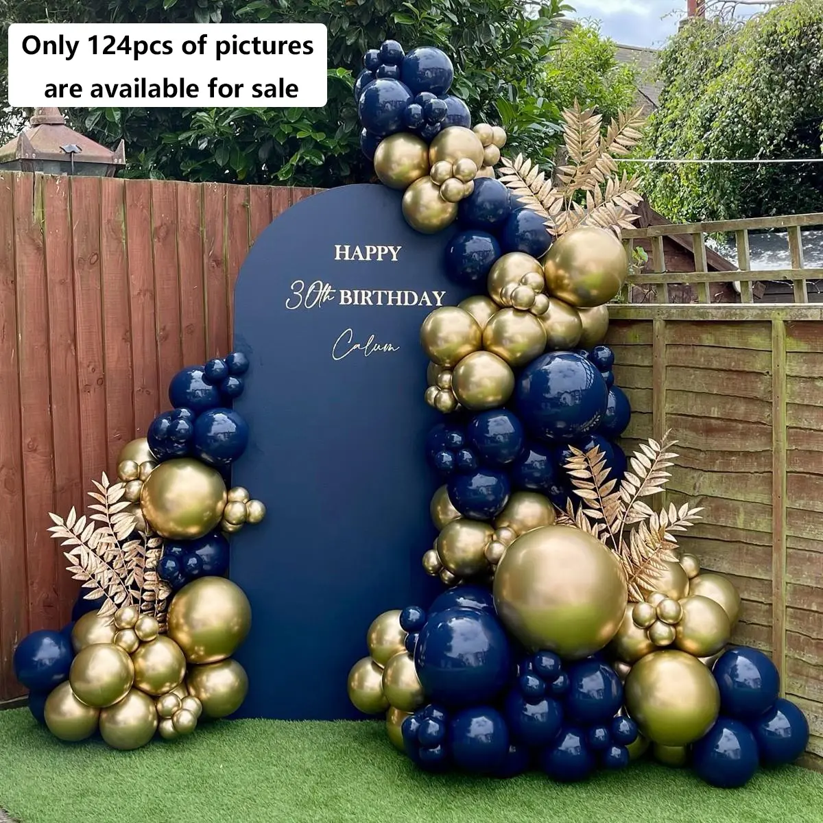 124pcs Metal Gold Night Blue Latex Balloons Set, Wedding Decor, Birthday Party, Anniversary, Graduation, Holiday Decoration, Indoor Outdoor Party Supplies