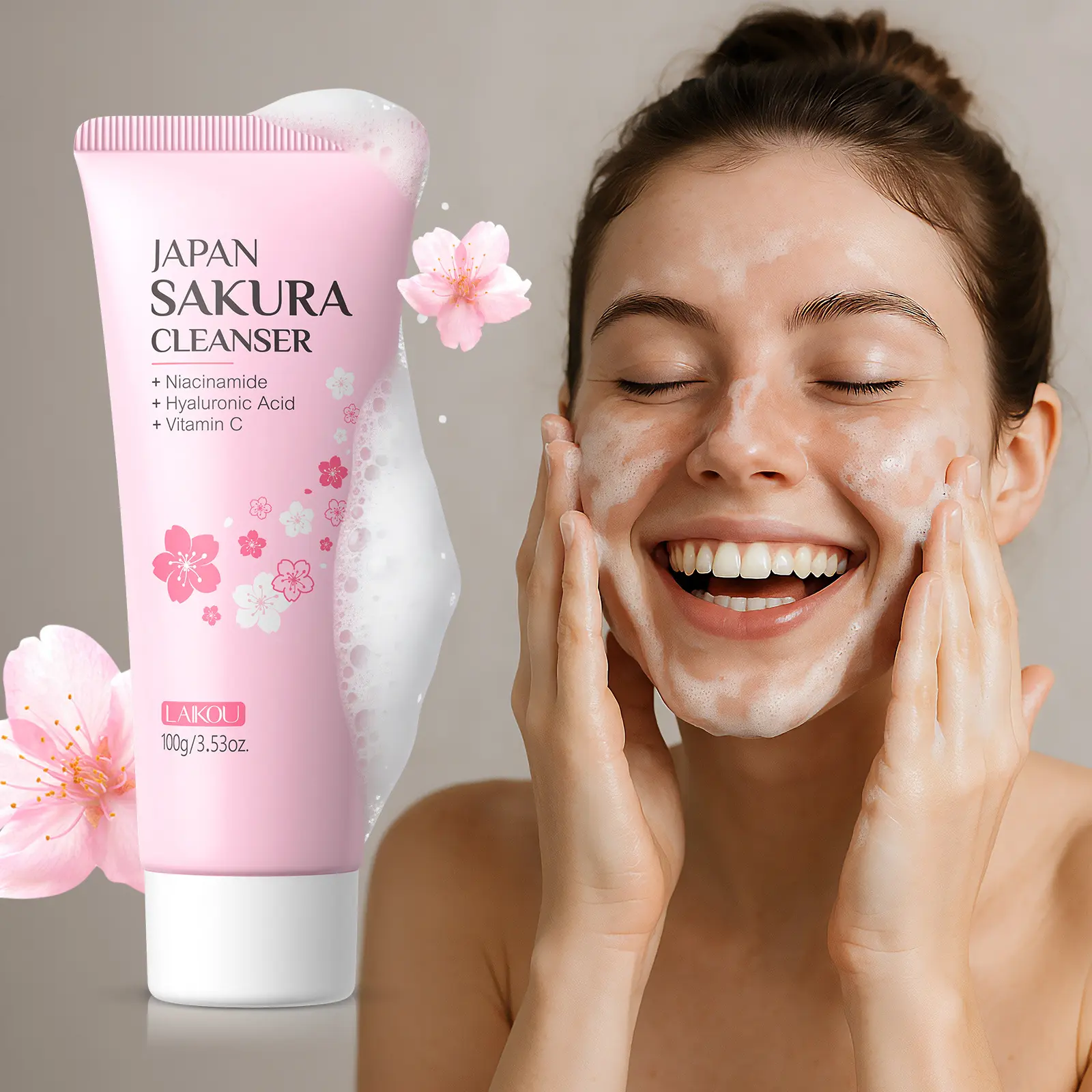 Cherry Blossom Facial Cleanser 100g, Facial Wash, Hydrating and Moisturizing, Pore Cleaning, Gentle Exfoliation, Ideal for Daily Use