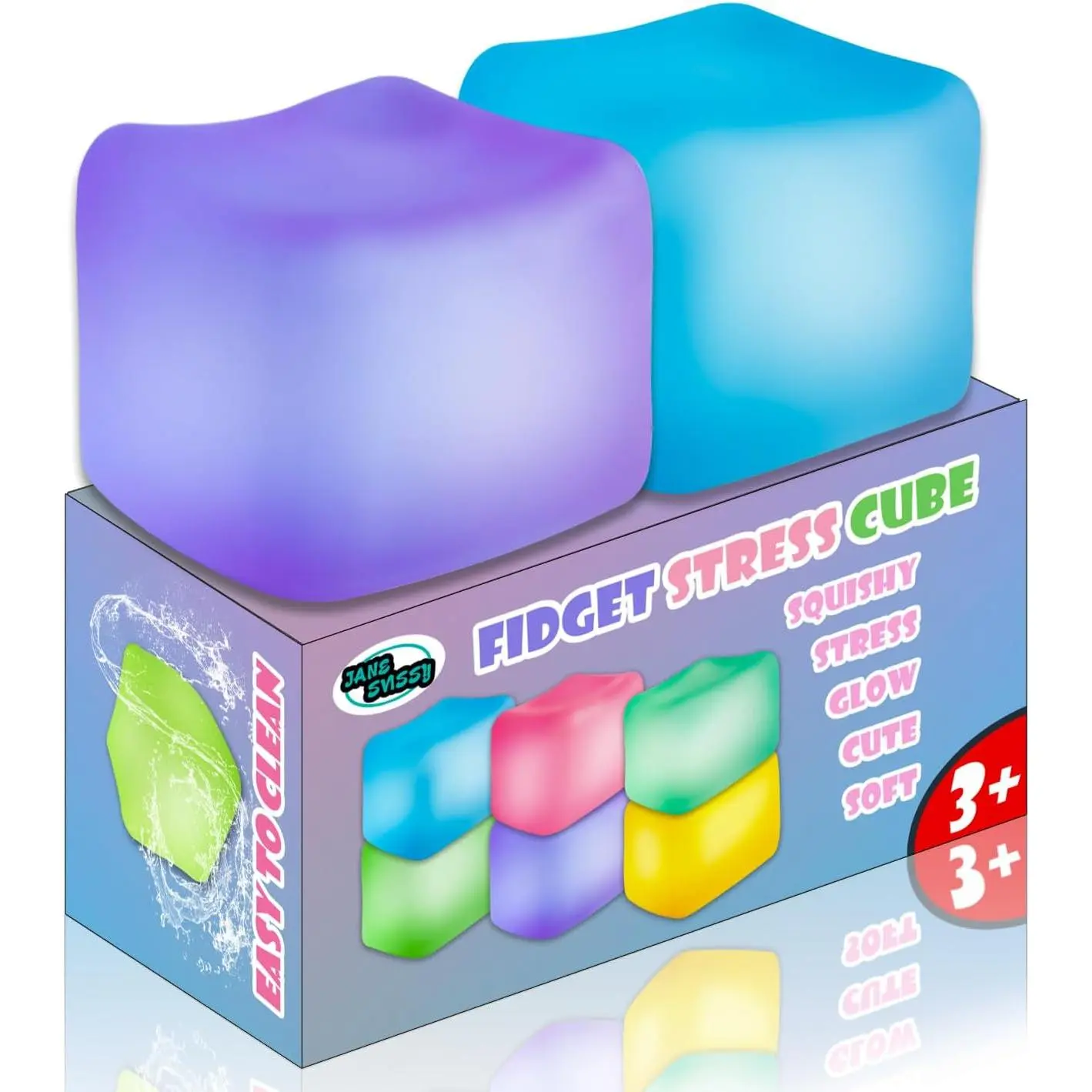 2Pcs Stress Cube Glow in The Dark,Fidgets for Teens,Adults, Kids,Super Solid Squishy Toy,Squeeze Toys,Ice Cube,High Density Squeeze Toys,Stocking Stuffers,Cool Things(Blue + Purple) ,Perfect Party Favor & Holiday Present
