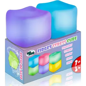 2Pcs Stress Cube Glow in The Dark,Fidgets for Teens,Adults, Kids,Super Solid Squishy Toy,Squeeze Toys,Ice Cube,High Density Squeeze Toys,Stocking Stuffers,Cool Things(Blue + Purple) ,Perfect Party Favor & Holiday Present