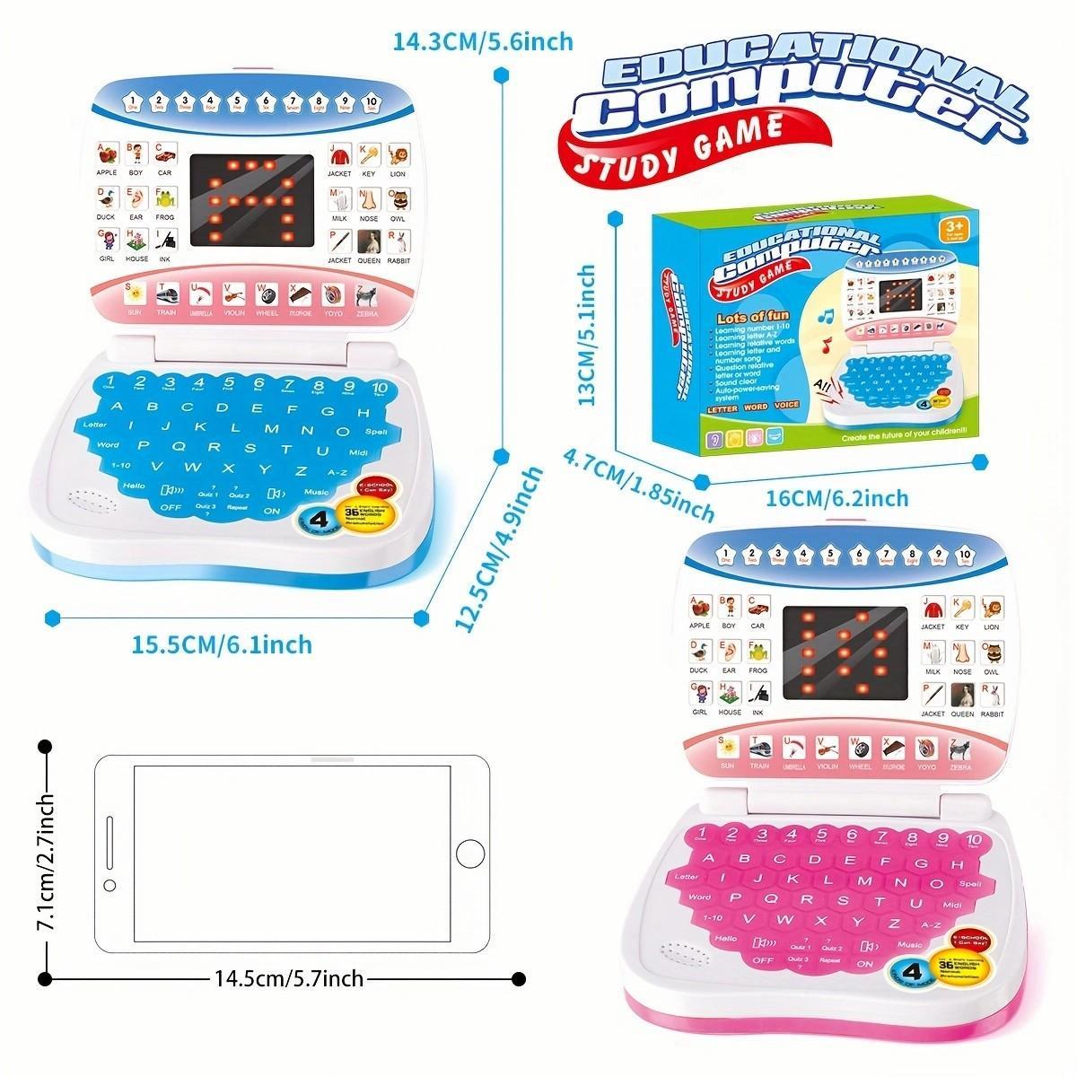 Electronic Learning Toy, 1 Box Mini Learning Computer Toy, Portable Learning Toy with Letters Numbers Music Functions, Ideal for 3 Years and Up