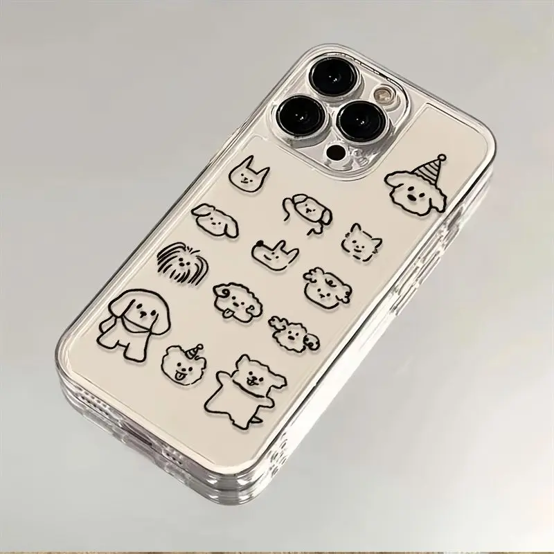 Cute Minimalist Line Art Puppy Dog Clear TPU Non-Yellowing Soft Phone Case for iPhone 11-17, Air/Pro Max - Kawaii Cartoon Sketch Pet Cover, Aesthetic Protective Gift for Girls' Birthday Holiday protection anti-drop anti-fall fully
