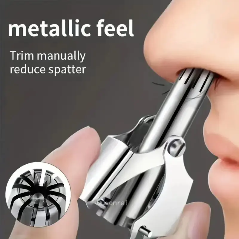 Stainless Steel Nose Hair Trimmer with Round Head, Manual, Battery-Free, Easy Clean, Includes Storage Box and Cleaning Brush, Durable Metal Design, Nose Hair Clipper