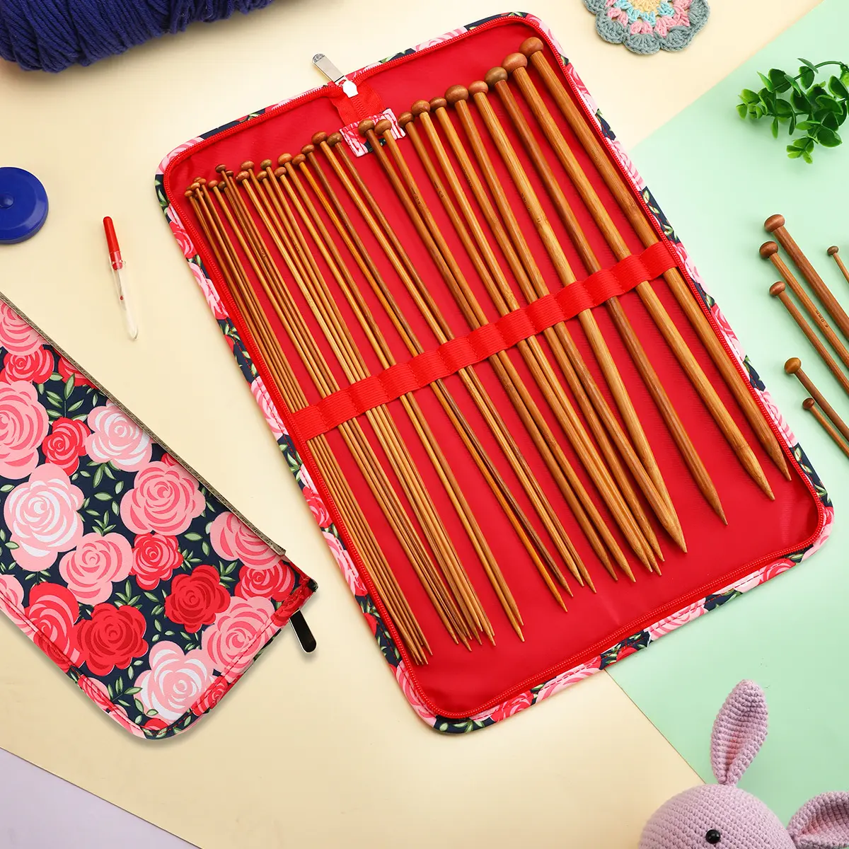 Soft Handmade Wool Knitting Needle Storage Bag, Multi‑Slot Craft Organizer Pouch, Dust‑proof Portable Tote for Sorting Hooks, Needles and Small Knitting Supplies for Crafters