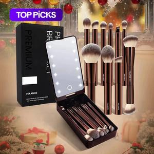 professional soft makeup brush set with led light storage box, aluminum cosmetic brush with comfortable grip, makeup accessories for women & girls, makeup sets for beginners, microfiber bristles, glam cosmetics kits, coffee brown makeup tool set