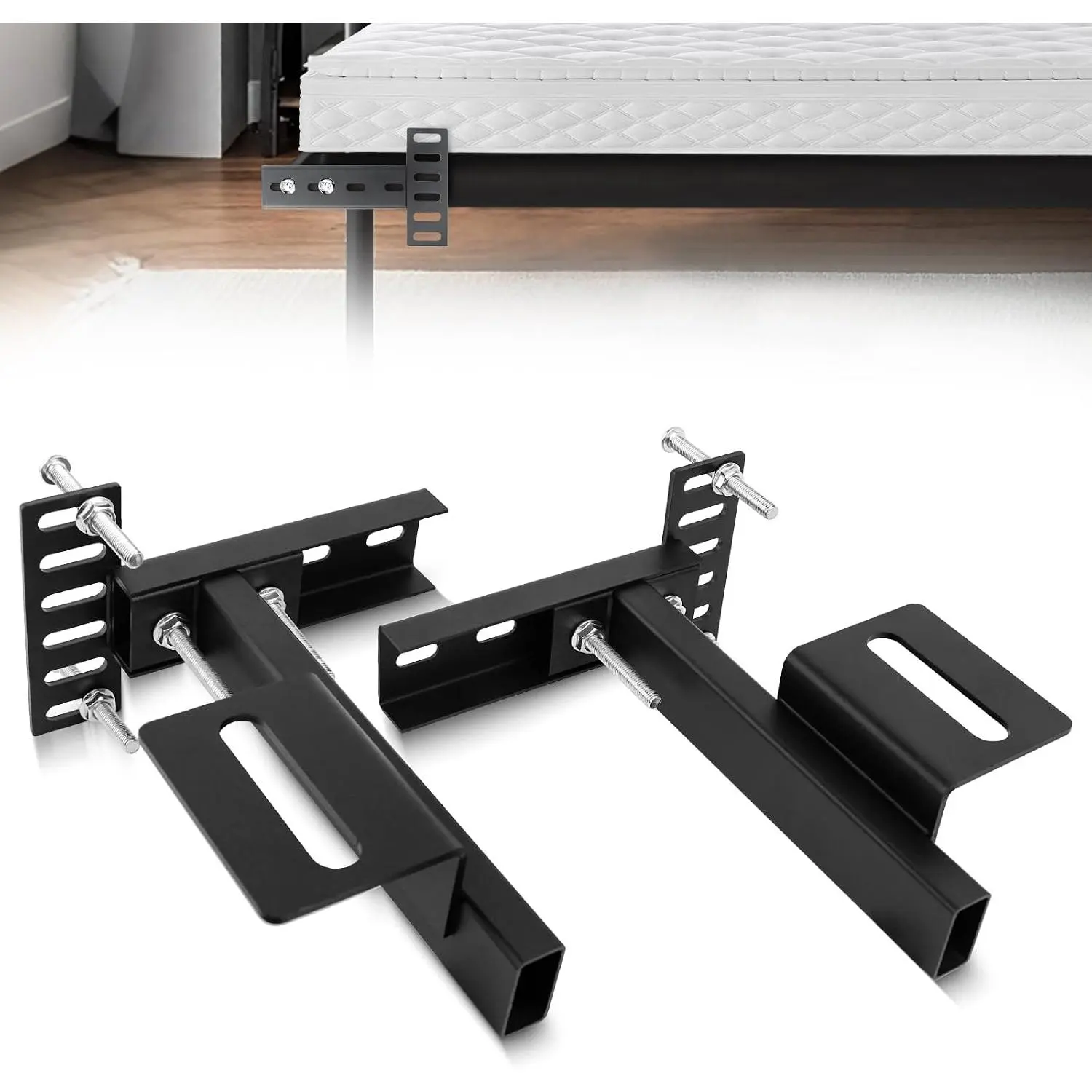 Headboard Bracket - Adjustable Bed Base Bed Extra Thick Steel  Kit Fits Small Size Bed - Heavy Duty No Noise No Wobble Easy Install Black Compatible Full  (Black,2pack)