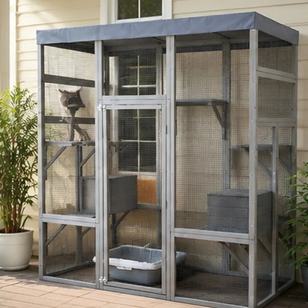 ARCH Gray Wooden Catio Pet Enclosure with Waterproof Top, Spacious Outdoor Cat House & Small Animal Cage, 2 Napping Boxes, Multi-Level Cat Play Tower & Tree for Indoor/Outdoor Use, Solid Wood Cat Enclosure for Cats, Gray Color Options