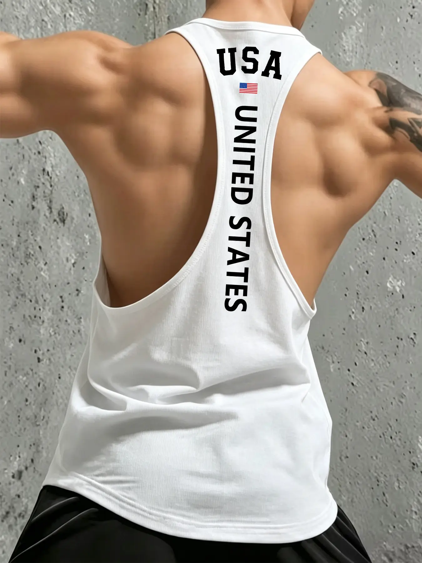 Usa Flag Print Gym Vest, Muscle Singlet, Fitted Sleeveless Compression Top, Sporty Unlined Design, Multiple Colors Available, Men's Fitness Wear, Sleeveless Sports Wear, Sleeveless Workout Vest