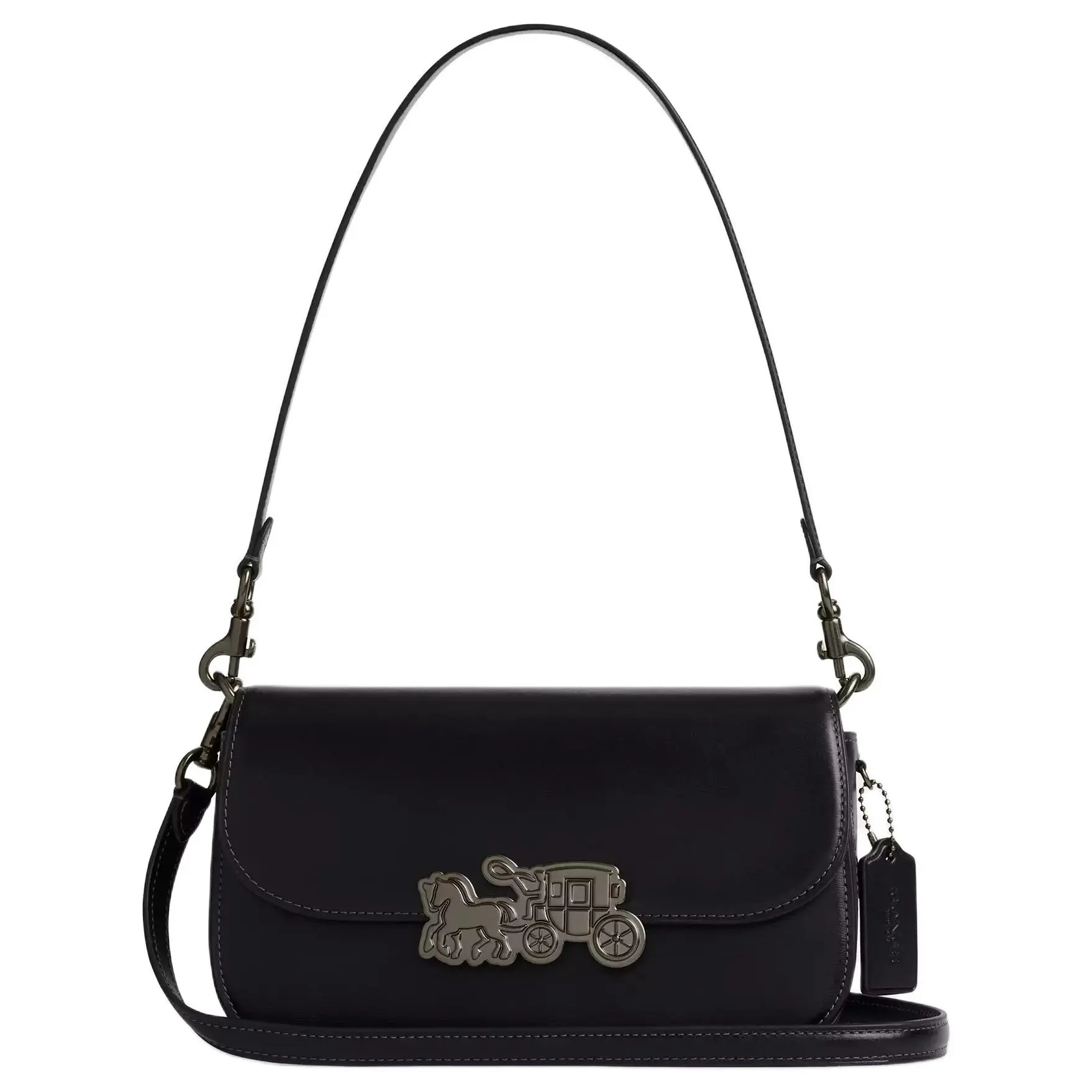 COACH Harper 24 Crossbody Shoulder Bag for Women, Metallic Hardware, Removable Handle, Shiny Calfskin, Medium Size, Black