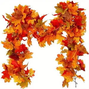 3 Maple Leaf Fall Wreaths, Each 5.9 Feet Long, Perfect for Thanksgiving, Christmas, Halloween Decorations, Autumn Leaf Wreaths