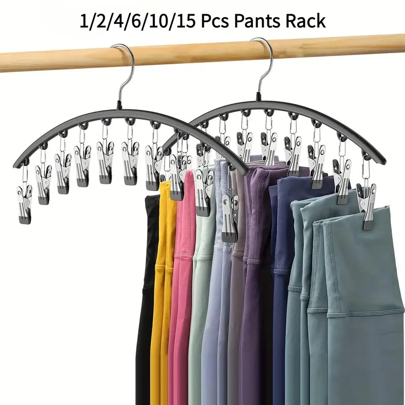 Curved Stainless Steel Pants Hanger with 10/15 Clips, Space Saving Closet Organizer for Jeans, Pants, Skirts & Clothes Storage