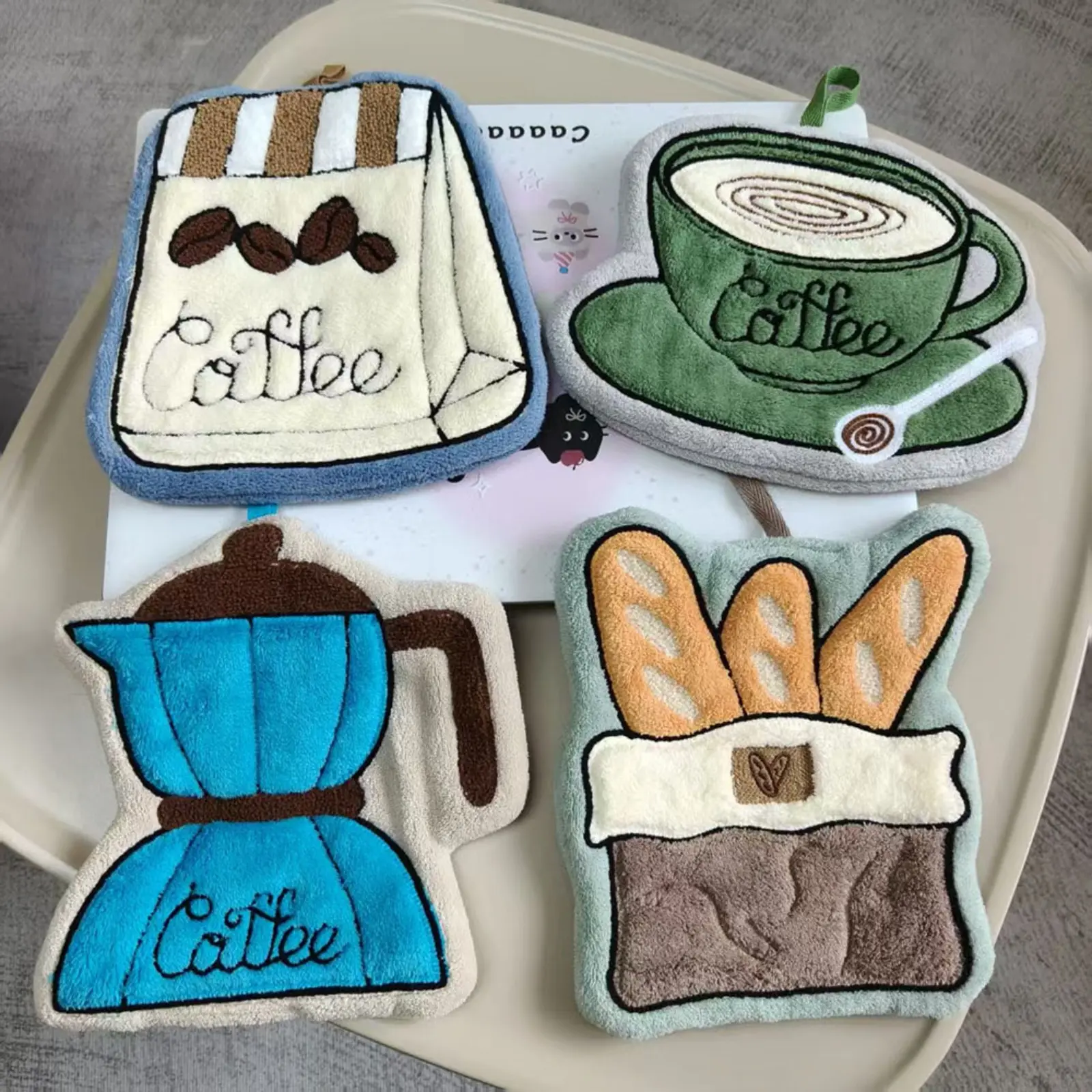 4Pcs/2Pcs/1Pcs Hanging coffee-themed hand towels, soft and absorbent. Versatile for kitchen and bathroom use, also serves as thoughtful practical gifts for various occasions.